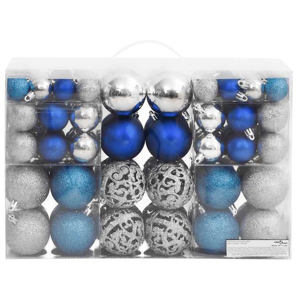 vidaXL Boules de No&euml;l 100 pcs bleu et argent&eacute; 3 / 4 / 6 cm