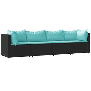 vidaXL Salon de jardin 4 pcs avec coussins Noir R&eacute;sine tress&eacute;e