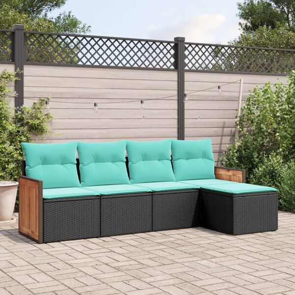 vidaXL Salon de jardin 5 pcs avec coussins noir résine tressée