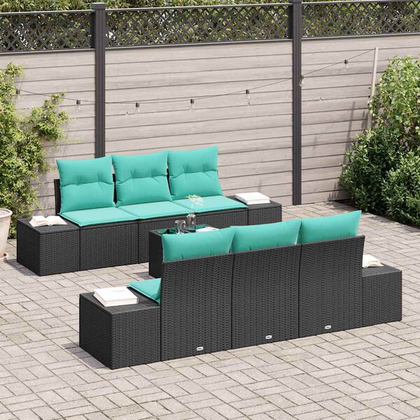 vidaXL Ensemble de canap&eacute; de jardin avec coussin 7 pcs Noir polyrotin
