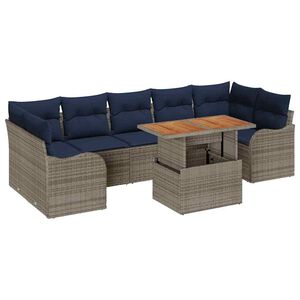 vidaXL Ensemble de canap&eacute; de jardin 8 pcs Gris et bleu marine