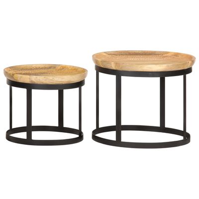 vidaXL Tables d'appoint rondes 2 pcs Bois de manguier solide et acier