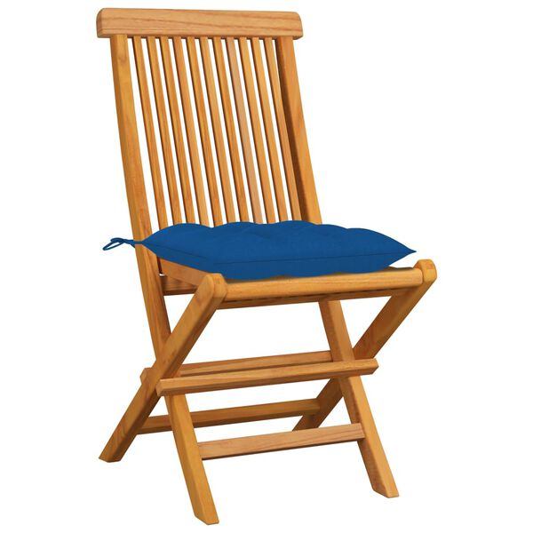 vidaXL Chaises de jardin et coussins bleu lot de 8 Bois de teck massif