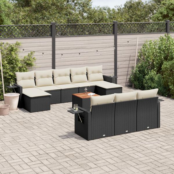 vidaXL Salon de jardin 11 pcs avec coussins noir r&eacute;sine tress&eacute;e