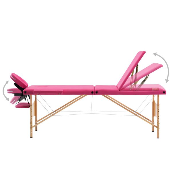 vidaXL Table de massage pliable 3 zones Bois Rose