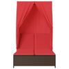 vidaXL Chaise longue double avec toit et rideaux marron résine tressée