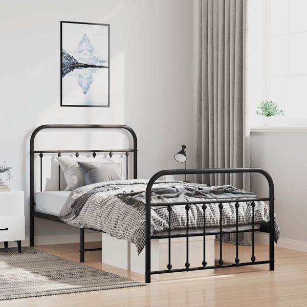 vidaXL Cadre de lit métal sans matelas avec pied de lit noir 100x190cm