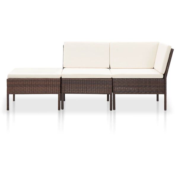 vidaXL Salon de jardin 3 pcs avec coussins R&eacute;sine tress&eacute;e Marron