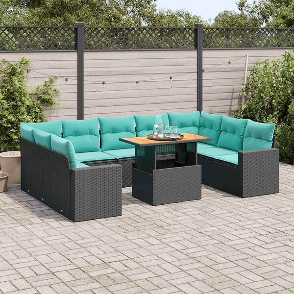 vidaXL Salon de jardin 10 pcs avec coussins noir r&eacute;sine tress&eacute;e