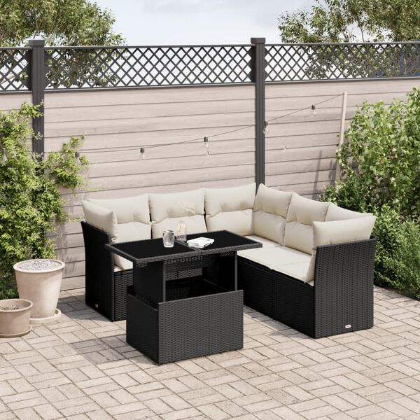 vidaXL Salon de jardin 6 pcs avec coussins noir r&eacute;sine tress&eacute;e