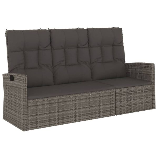 vidaXL Banc de jardin inclinable et coussins gris 173cm résine tressée