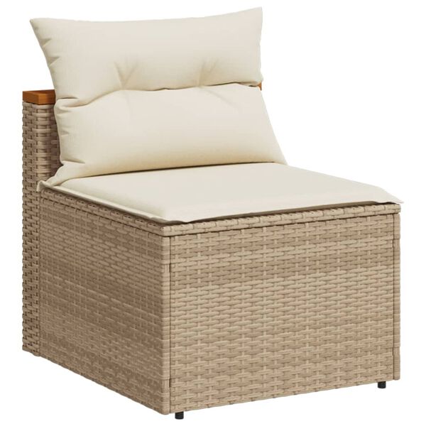 vidaXL Salon de jardin avec coussins 5 pcs beige r&eacute;sine tress&eacute;e acacia