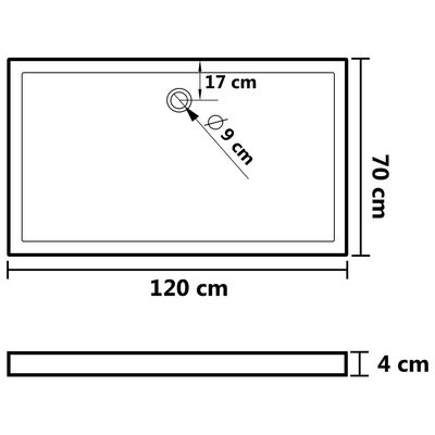 vidaXL Receveur de douche rectangulaire ABS Noir 70x120 cm