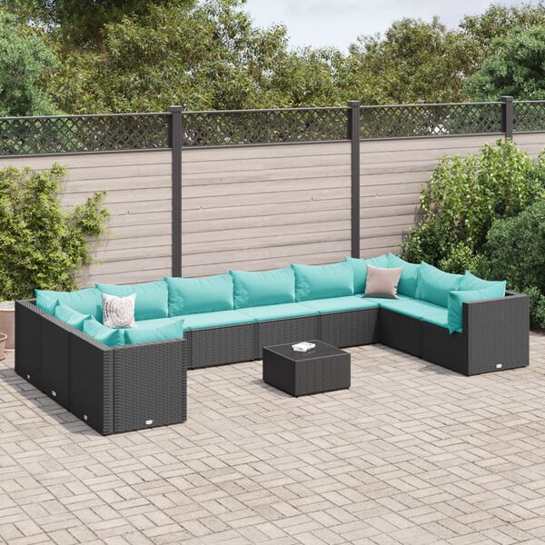 vidaXL Salon de jardin 11 pcs avec coussins noir r&eacute;sine tress&eacute;e