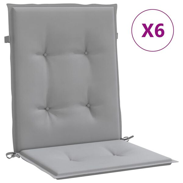 vidaXL Coussins de chaise de jardin &agrave; dossier bas lot de 6 gris