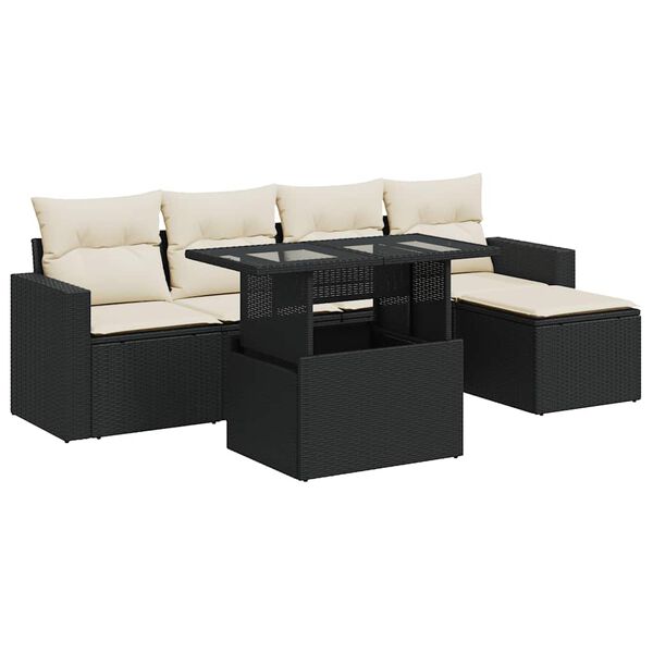 vidaXL Salon de jardin 6 pcs avec coussins noir r&eacute;sine tress&eacute;e