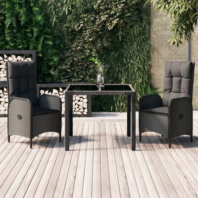 vidaXL Ensemble à manger de jardin avec coussins 3 pcs Noir