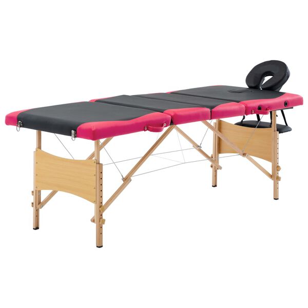 vidaXL Table de massage pliable 4 zones Bois Noir et rose