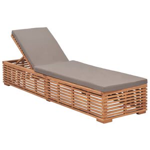 vidaXL Chaise longue avec coussin gris fonc&eacute; Bois de teck solide