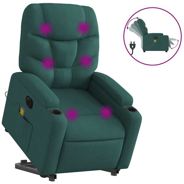 vidaXL Fauteuil inclinable de massage électrique vert foncé tissu