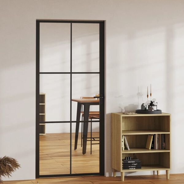 vidaXL Porte int&eacute;rieure Verre ESG et aluminium 93x201,5 cm Noir