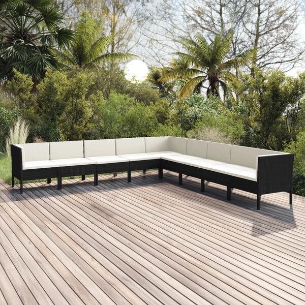 vidaXL Salon de jardin 9 pcs avec coussins R&eacute;sine tress&eacute;e Noir