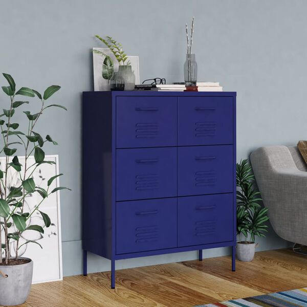 vidaXL Armoire &agrave; tiroirs Bleu marine 80x35x101,5 cm Acier