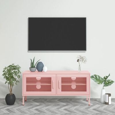 vidaXL Meuble TV Rose 105x35x50 cm Acier