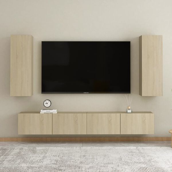 vidaXL Ensemble de meubles TV 4 pcs Ch&ecirc;ne sonoma Bois d'ing&eacute;nierie