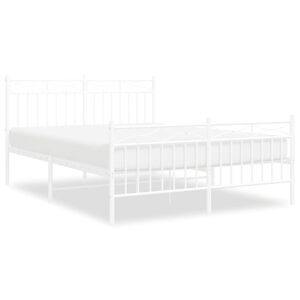 vidaXL Cadre de lit m&eacute;tal sans matelas et pied de lit blanc 135x190 cm