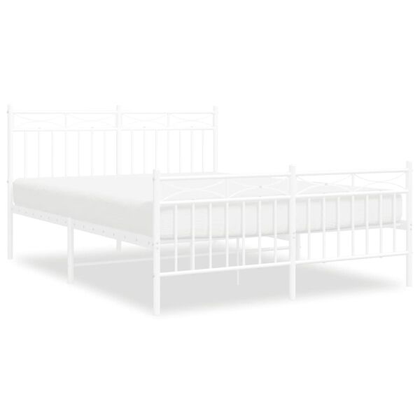 vidaXL Cadre de lit m&eacute;tal sans matelas et pied de lit blanc 135x190 cm