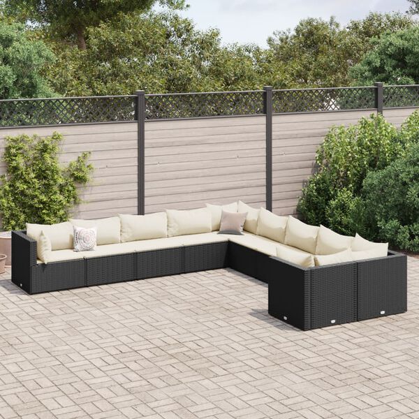 vidaXL Salon de jardin 10 pcs avec coussins noir r&eacute;sine tress&eacute;e