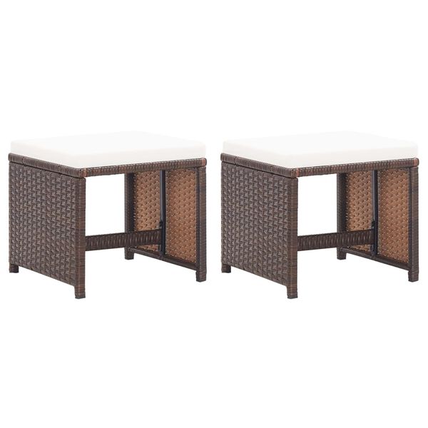 vidaXL Tabourets de jardin lot de 2 et coussins R&eacute;sine tress&eacute;e Marron