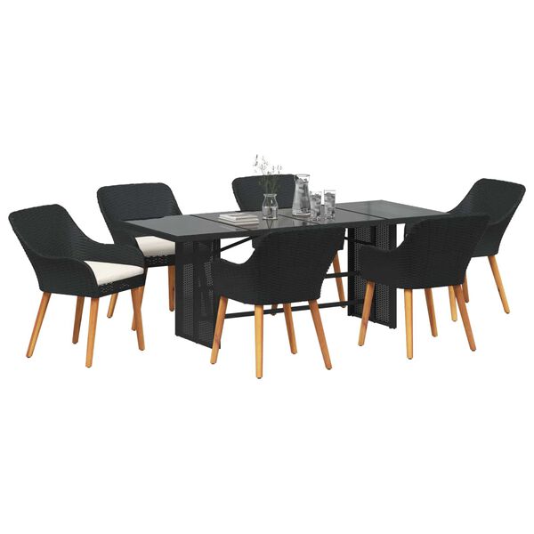 vidaXL Ensemble de salle à manger pour jardin 7 pcs Noir polyrotin