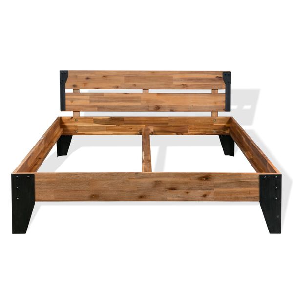 vidaXL Cadre de lit avec 2 tables de chevet bois d'acacia massif acier
