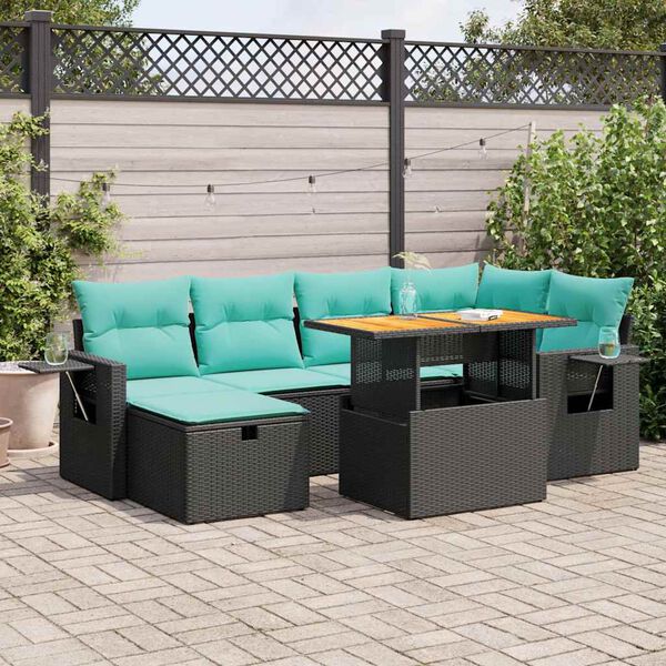 vidaXL Salon de jardin avec coussins 7pcs marron r&eacute;sine tress&eacute;e acacia