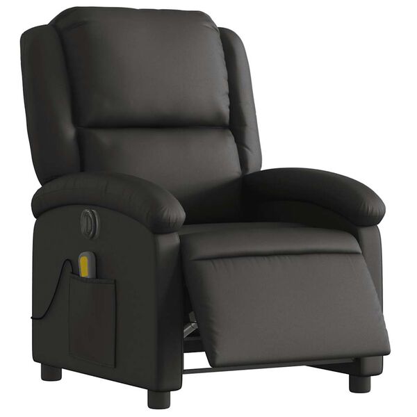 vidaXL Fauteuil inclinable de massage électrique noir cuir véritable