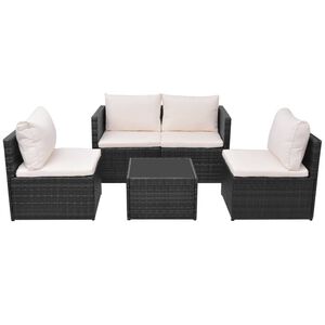 vidaXL Salon de jardin 5 pcs avec coussins r&eacute;sine tress&eacute;e noir