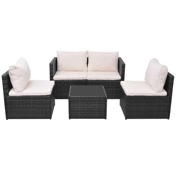 vidaXL Salon de jardin 5 pcs avec coussins r&eacute;sine tress&eacute;e noir