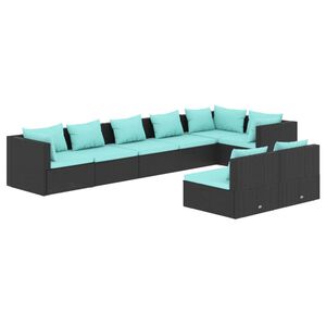 vidaXL Salon de jardin 8 pcs avec coussins Noir R&eacute;sine tress&eacute;e