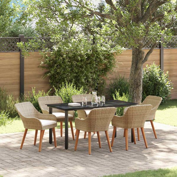 vidaXL Ensemble de salle à manger pour jardin 7 pcs Beige polyrotin