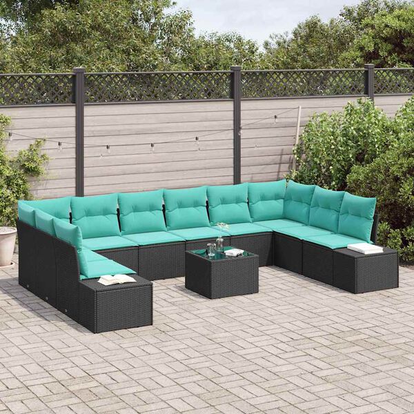 vidaXL Ensemble de canap&eacute; de jardin avec coussin 11 pcs Noir polyrotin
