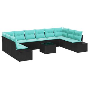 vidaXL Ensemble de canap&eacute; de jardin 10 pcs Noir et turquoise Polyrotin