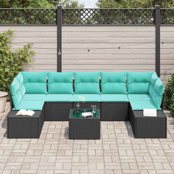 vidaXL Ensemble de canap&eacute; de jardin avec coussin 8 pcs Noir polyrotin