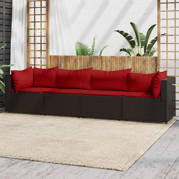 vidaXL Salon de jardin 4 pcs avec coussins Marron R&eacute;sine tress&eacute;e