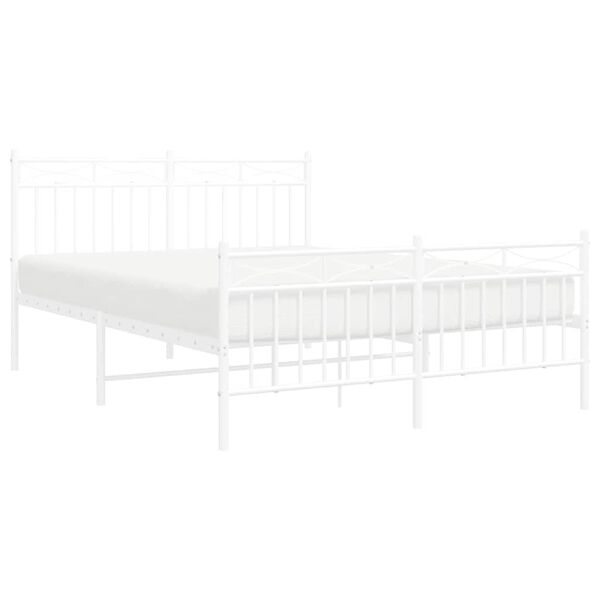 vidaXL Cadre de lit m&eacute;tal sans matelas et pied de lit blanc 135x190 cm
