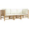 vidaXL Salon de jardin 3 pcs avec coussins blanc cr&egrave;me bambou