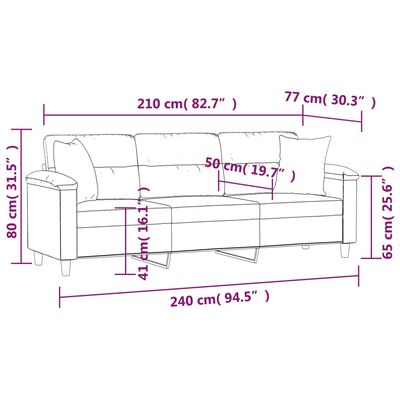 vidaXL Canapé 3 places avec oreillers et coussins Gris foncé 210 cm