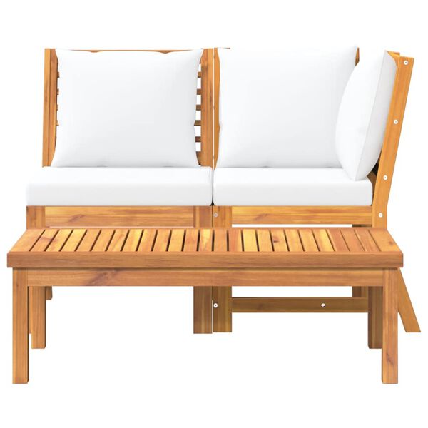 vidaXL Salon de jardin 3 pcs avec coussin crème Bois d'acacia solide