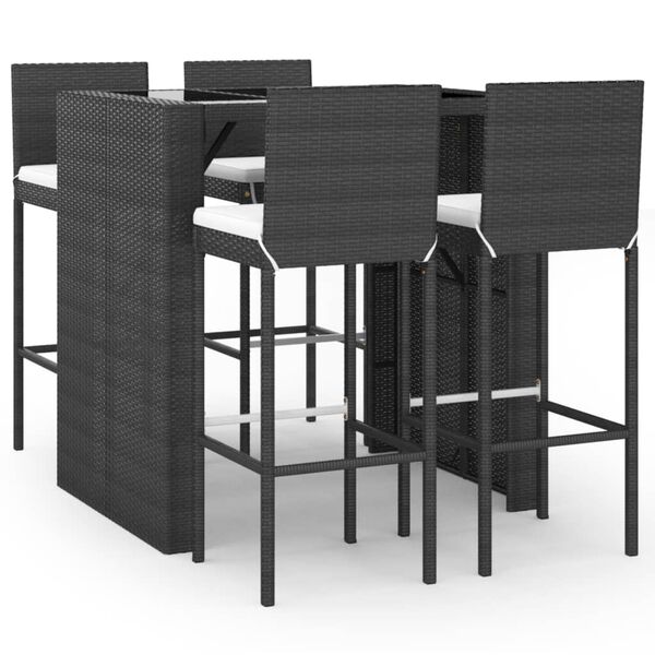 vidaXL Ensemble de bar de jardin 5 pcs avec coussins noir poly rotin